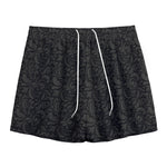 Black And Grey Western Floral Print Mesh Shorts