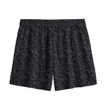 Black And Grey Western Floral Print Mesh Shorts