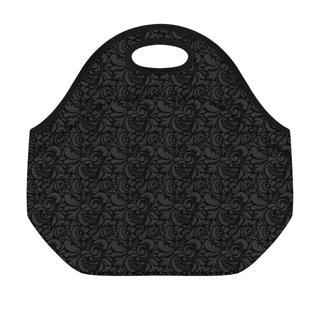 Black And Grey Western Floral Print Neoprene Lunch Bag