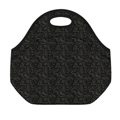 Black And Grey Western Floral Print Neoprene Lunch Bag