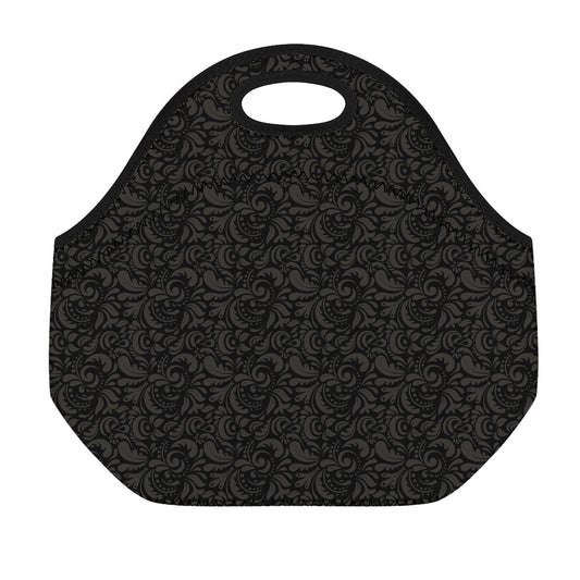 Black And Grey Western Floral Print Neoprene Lunch Bag