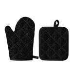 Black And Grey Western Floral Print Oven Mitt And Pot Holder Set