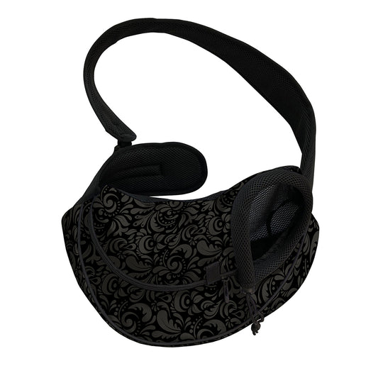 Black And Grey Western Floral Print Pet Sling Carrier