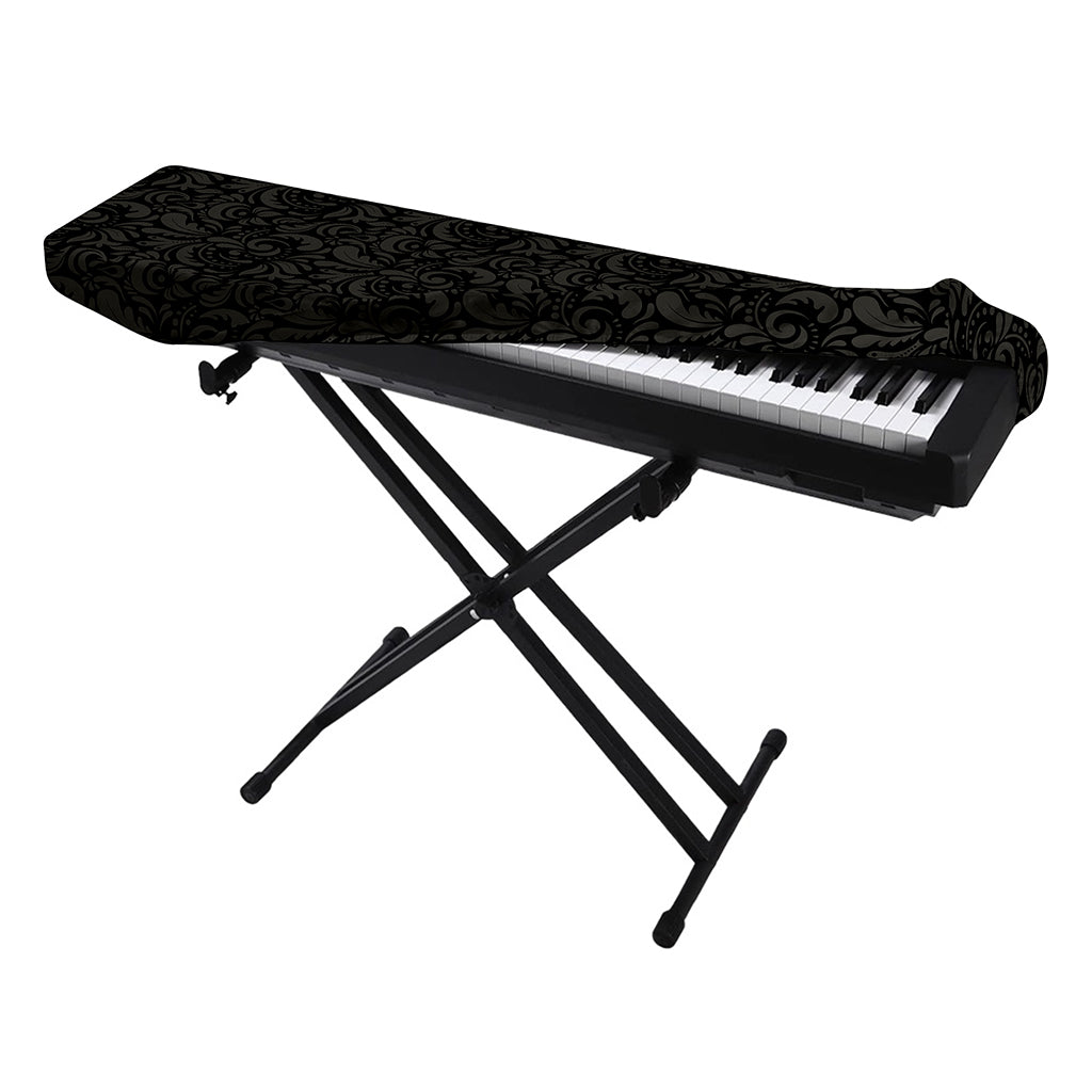 Black And Grey Western Floral Print Piano Keyboard Cover