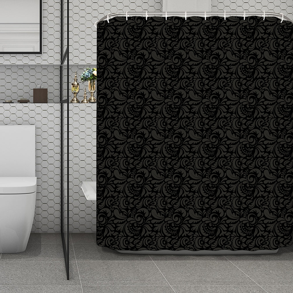 Black And Grey Western Floral Print Polyester Shower Curtain
