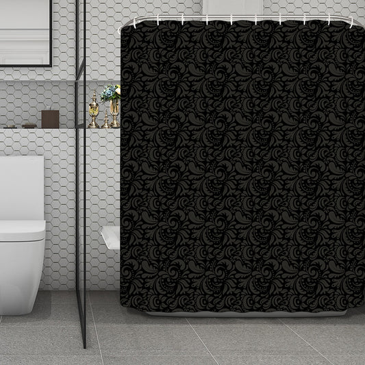 Black And Grey Western Floral Print Polyester Shower Curtain