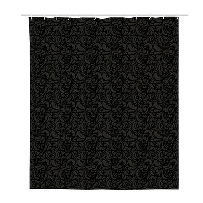 Black And Grey Western Floral Print Polyester Shower Curtain