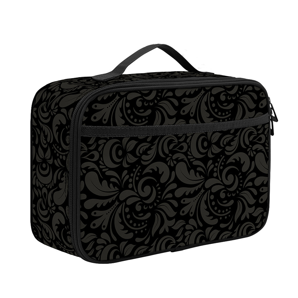 Black And Grey Western Floral Print Portable Lunch Bag