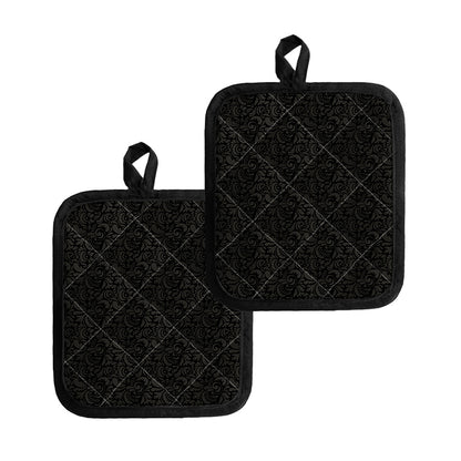 Black And Grey Western Floral Print Pot Holders