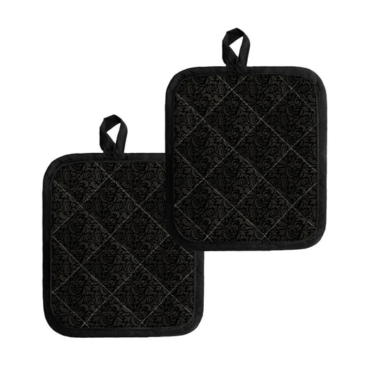 Black And Grey Western Floral Print Pot Holders