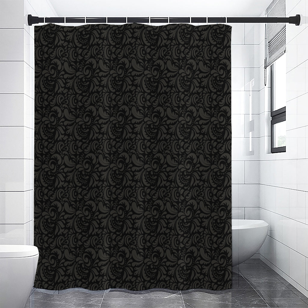Black And Grey Western Floral Print Premium Shower Curtain