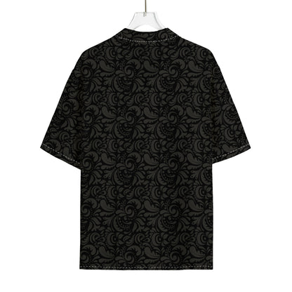 Black And Grey Western Floral Print Rayon Hawaiian Shirt