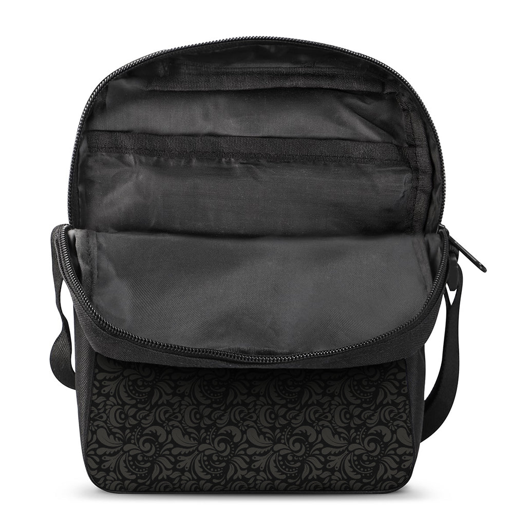 Black And Grey Western Floral Print Rectangular Crossbody Bag