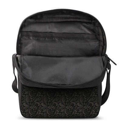 Black And Grey Western Floral Print Rectangular Crossbody Bag