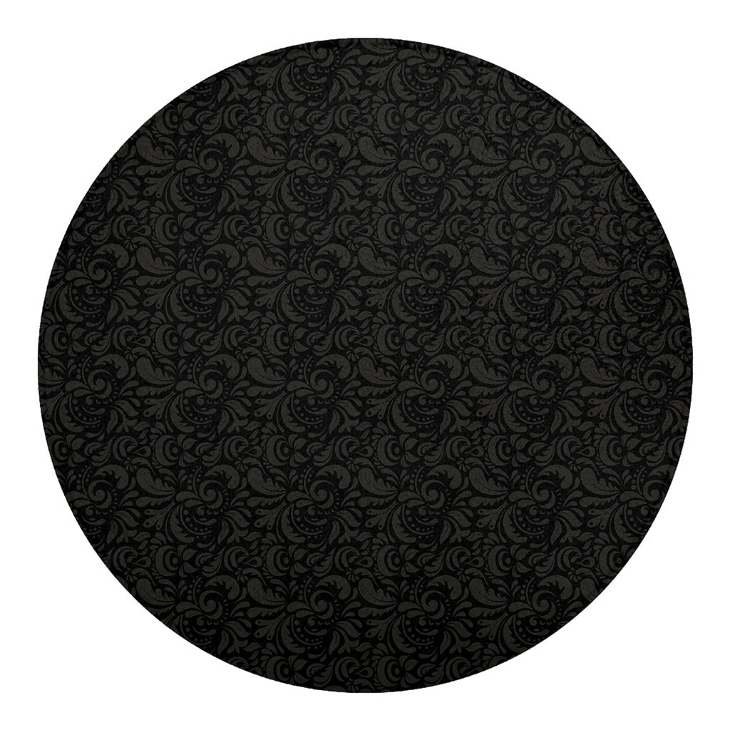 Black And Grey Western Floral Print Round Blanket