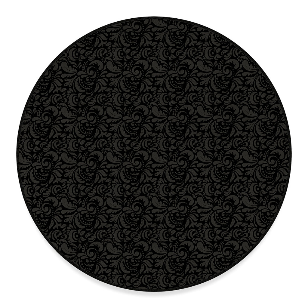 Black And Grey Western Floral Print Round Floor Mat