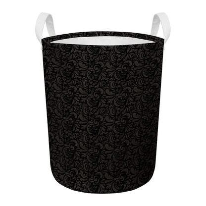 Black And Grey Western Floral Print Round Laundry Basket