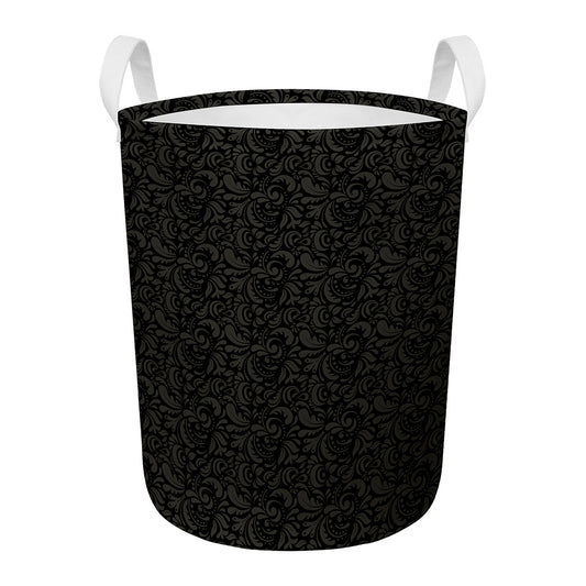 Black And Grey Western Floral Print Round Laundry Basket