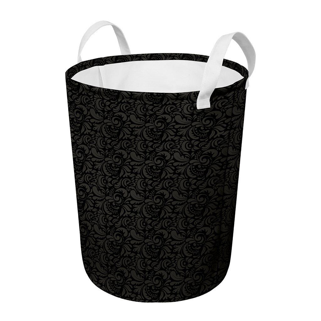 Black And Grey Western Floral Print Round Laundry Basket