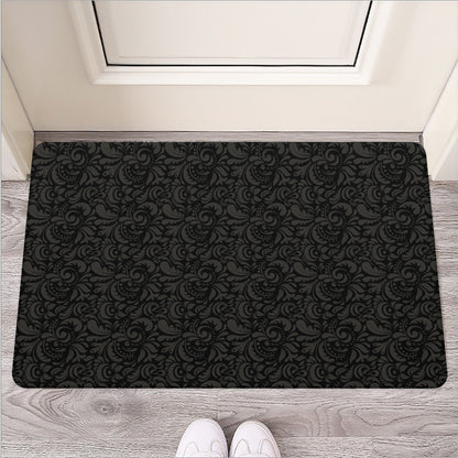 Black And Grey Western Floral Print Rubber Doormat