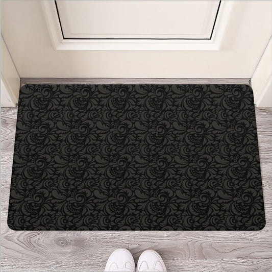 Black And Grey Western Floral Print Rubber Doormat