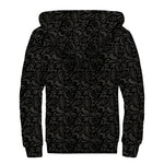 Black And Grey Western Floral Print Sherpa Lined Zip Up Hoodie