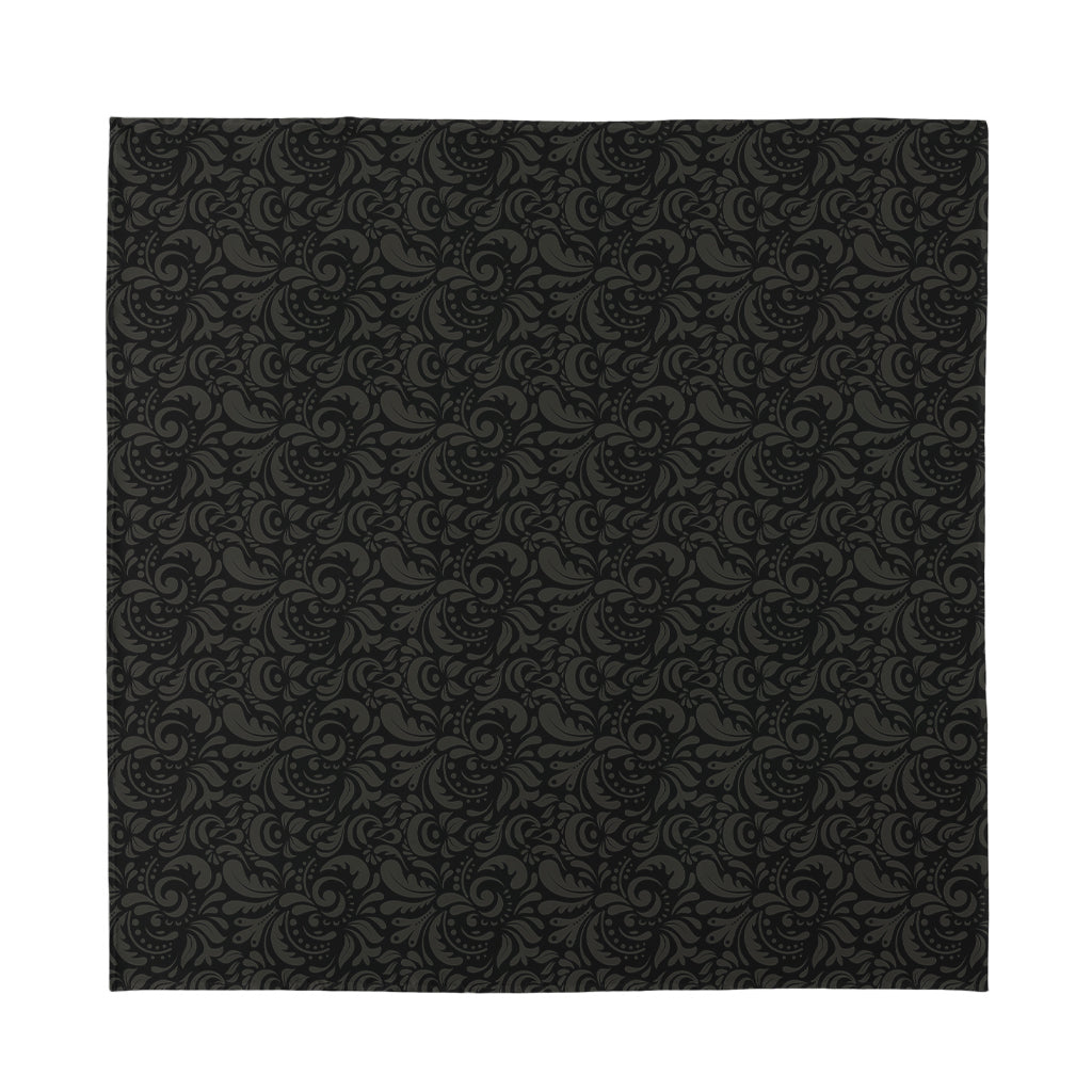 Black And Grey Western Floral Print Silk Bandana