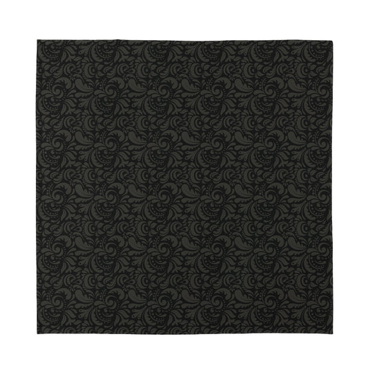 Black And Grey Western Floral Print Silk Bandana
