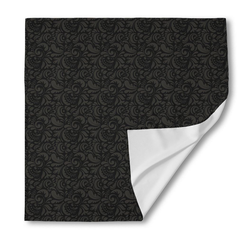 Black And Grey Western Floral Print Silk Bandana