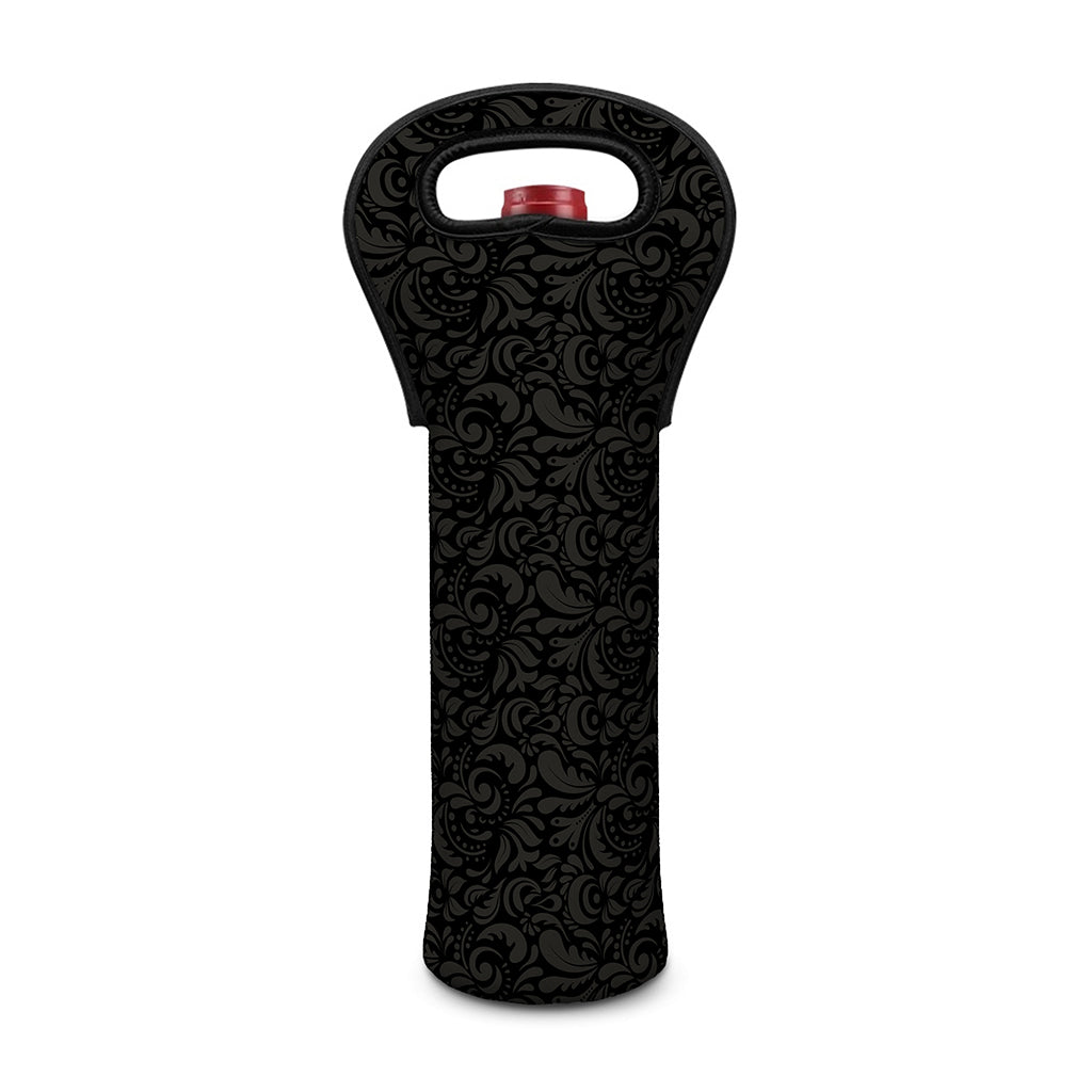 Black And Grey Western Floral Print Single Neoprene Wine Tote