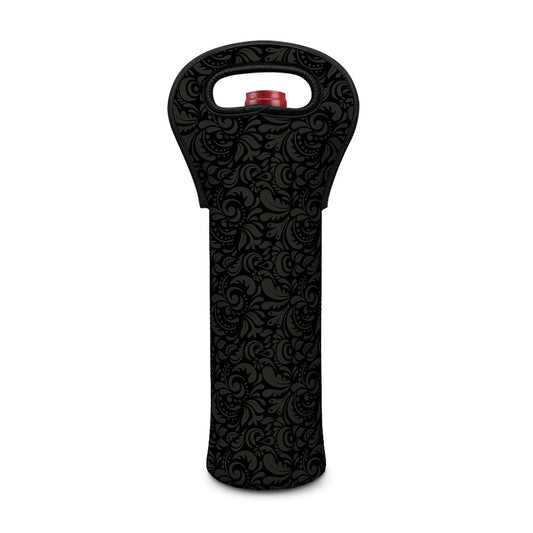 Black And Grey Western Floral Print Single Neoprene Wine Tote