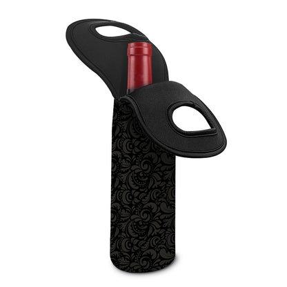Black And Grey Western Floral Print Single Neoprene Wine Tote