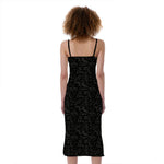 Black And Grey Western Floral Print Slim Fit Midi Cami Dress