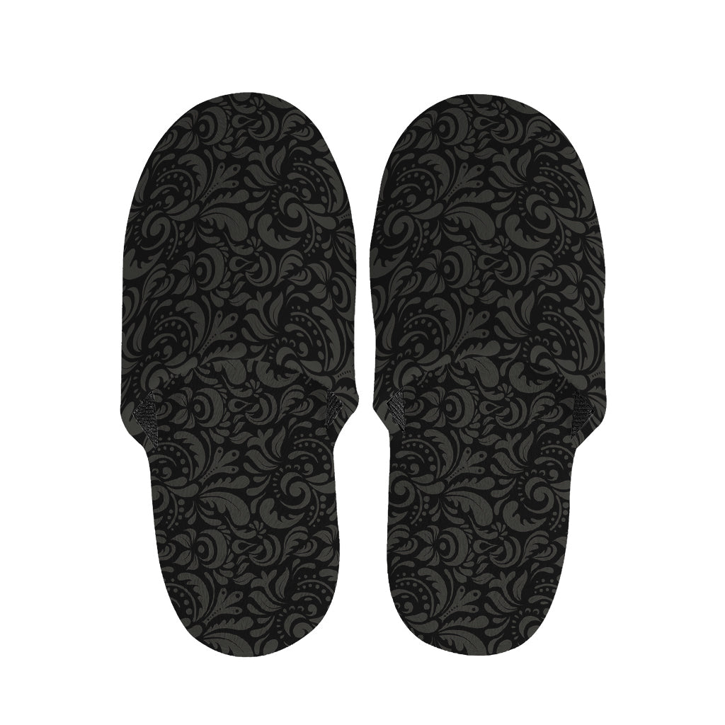 Black And Grey Western Floral Print Slippers