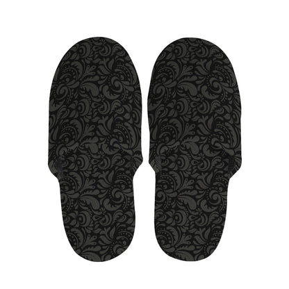 Black And Grey Western Floral Print Slippers