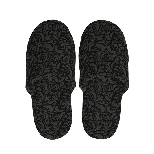 Black And Grey Western Floral Print Slippers