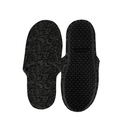 Black And Grey Western Floral Print Slippers