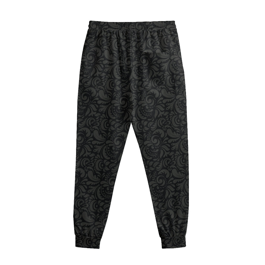 Black And Grey Western Floral Print Sweatpants