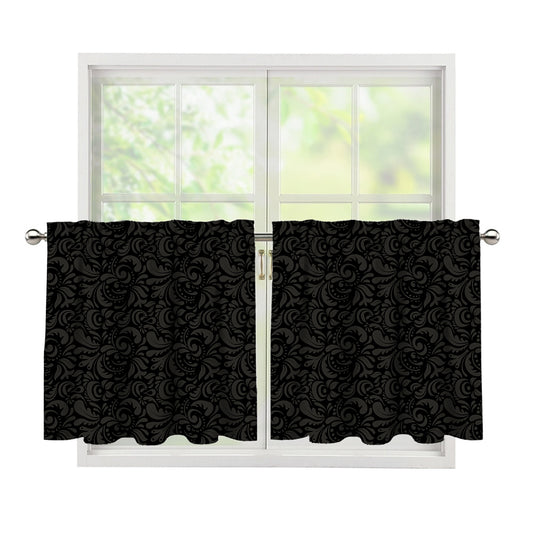 Black And Grey Western Floral Print Tier Curtains