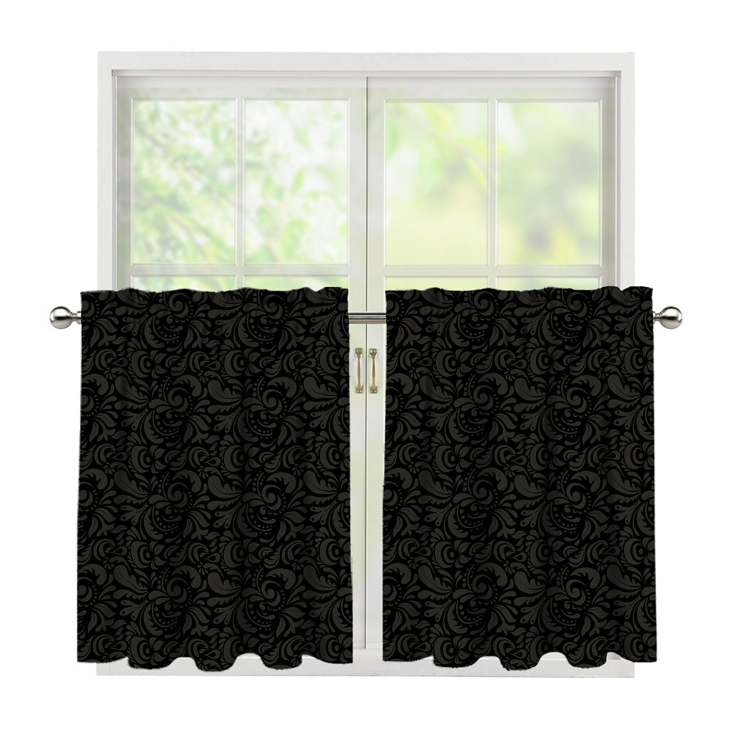 Black And Grey Western Floral Print Tier Curtains