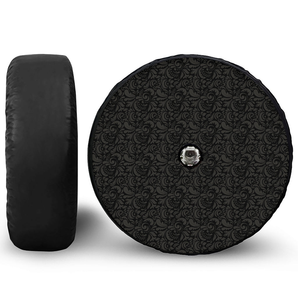 Black And Grey Western Floral Print Tire Cover With Camera Hole