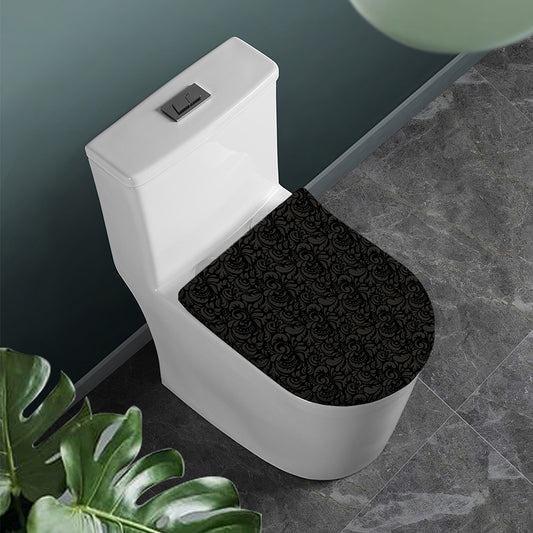 Black And Grey Western Floral Print Toilet Lid Cover
