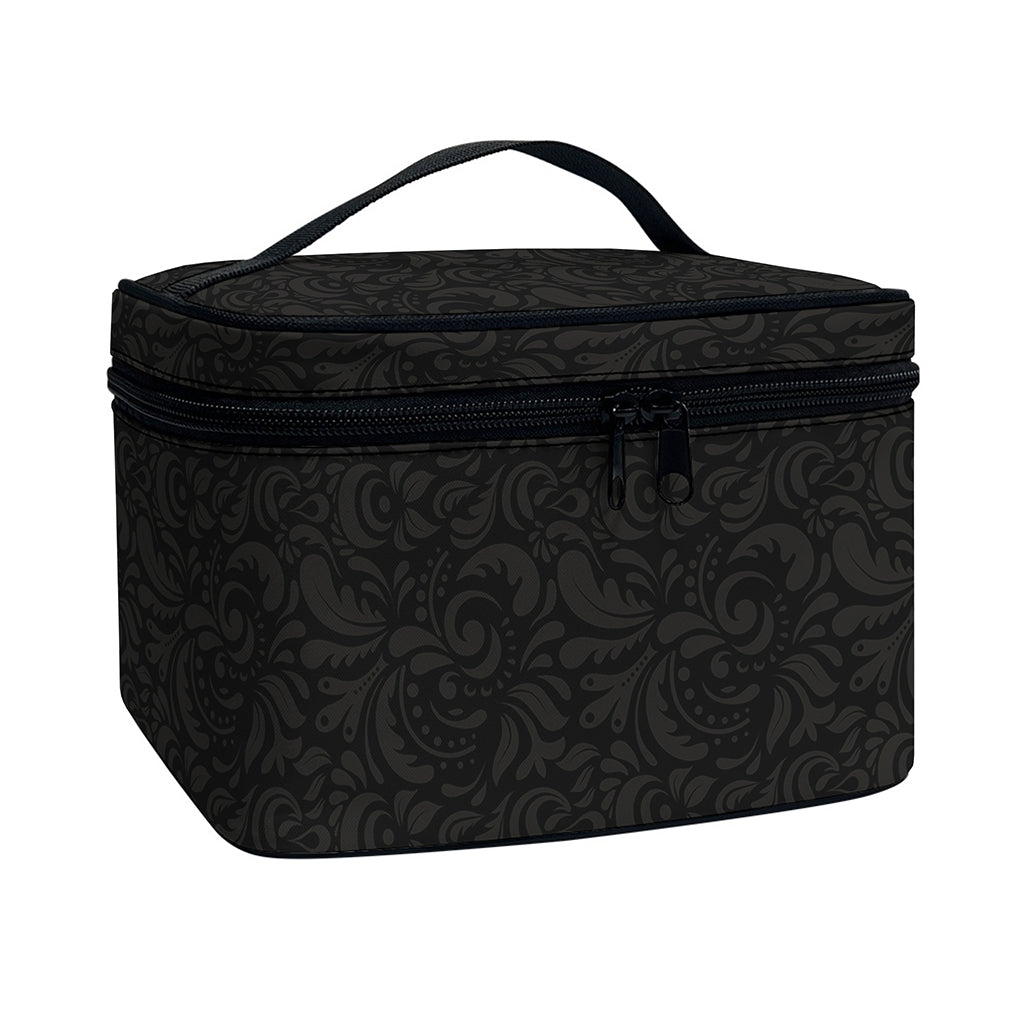 Black And Grey Western Floral Print Travel Makeup Bag