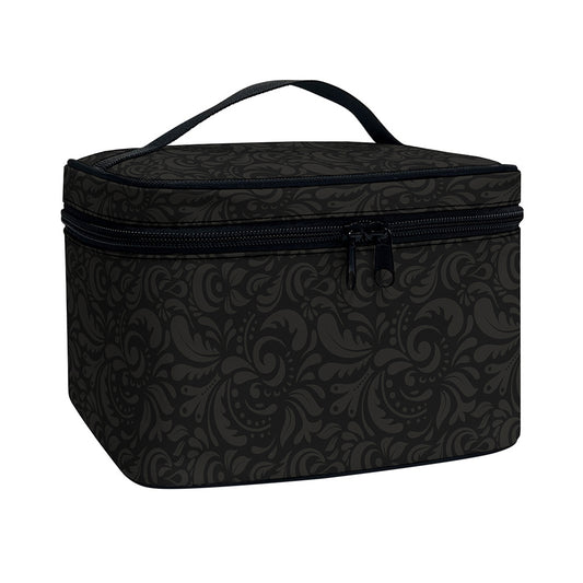 Black And Grey Western Floral Print Travel Makeup Bag