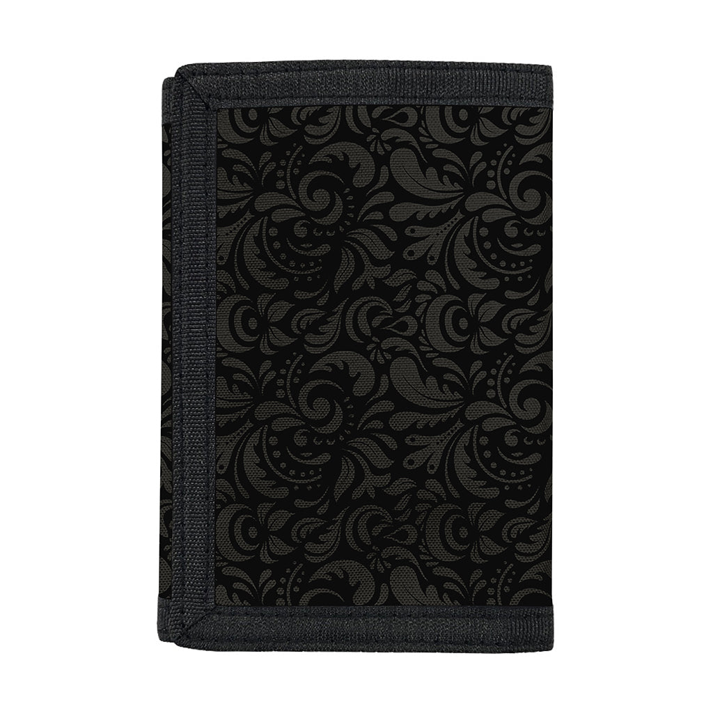 Black And Grey Western Floral Print Trifold Wallet