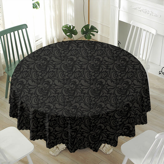 Black And Grey Western Floral Print Waterproof Round Tablecloth