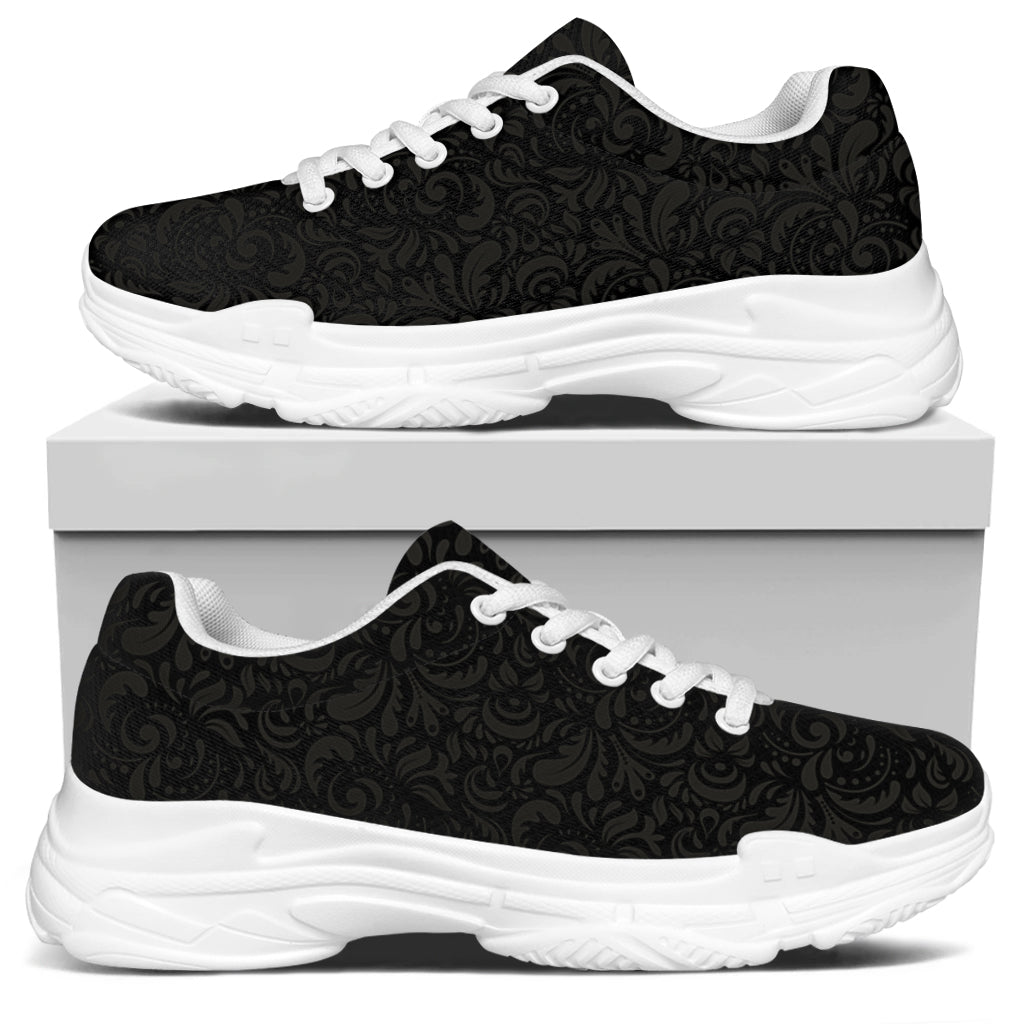 Black And Grey Western Floral Print White Chunky Shoes