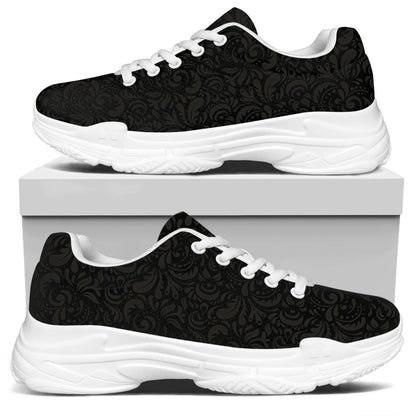 Black And Grey Western Floral Print White Chunky Shoes