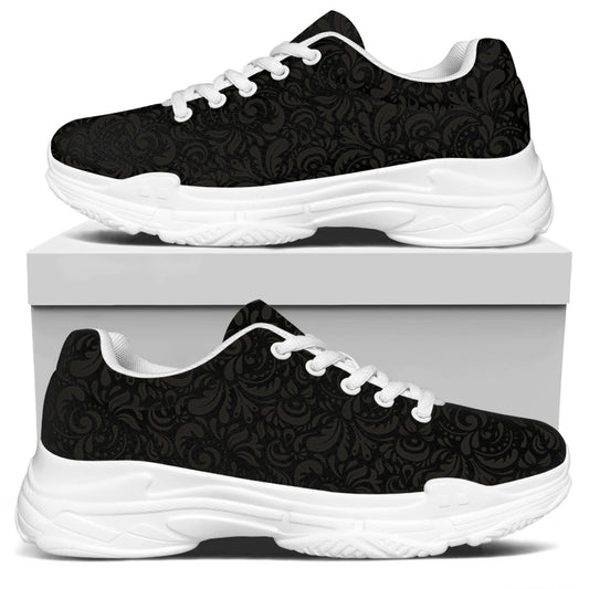 Black And Grey Western Floral Print White Chunky Shoes