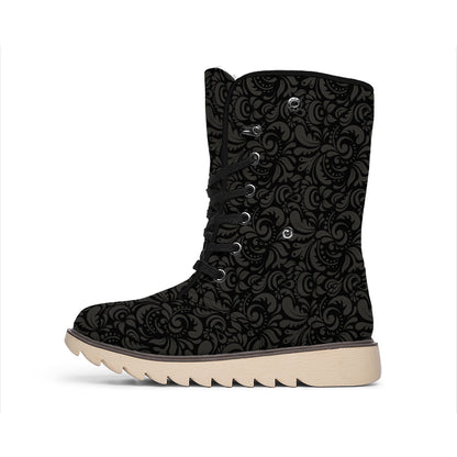 Black And Grey Western Floral Print Winter Boots